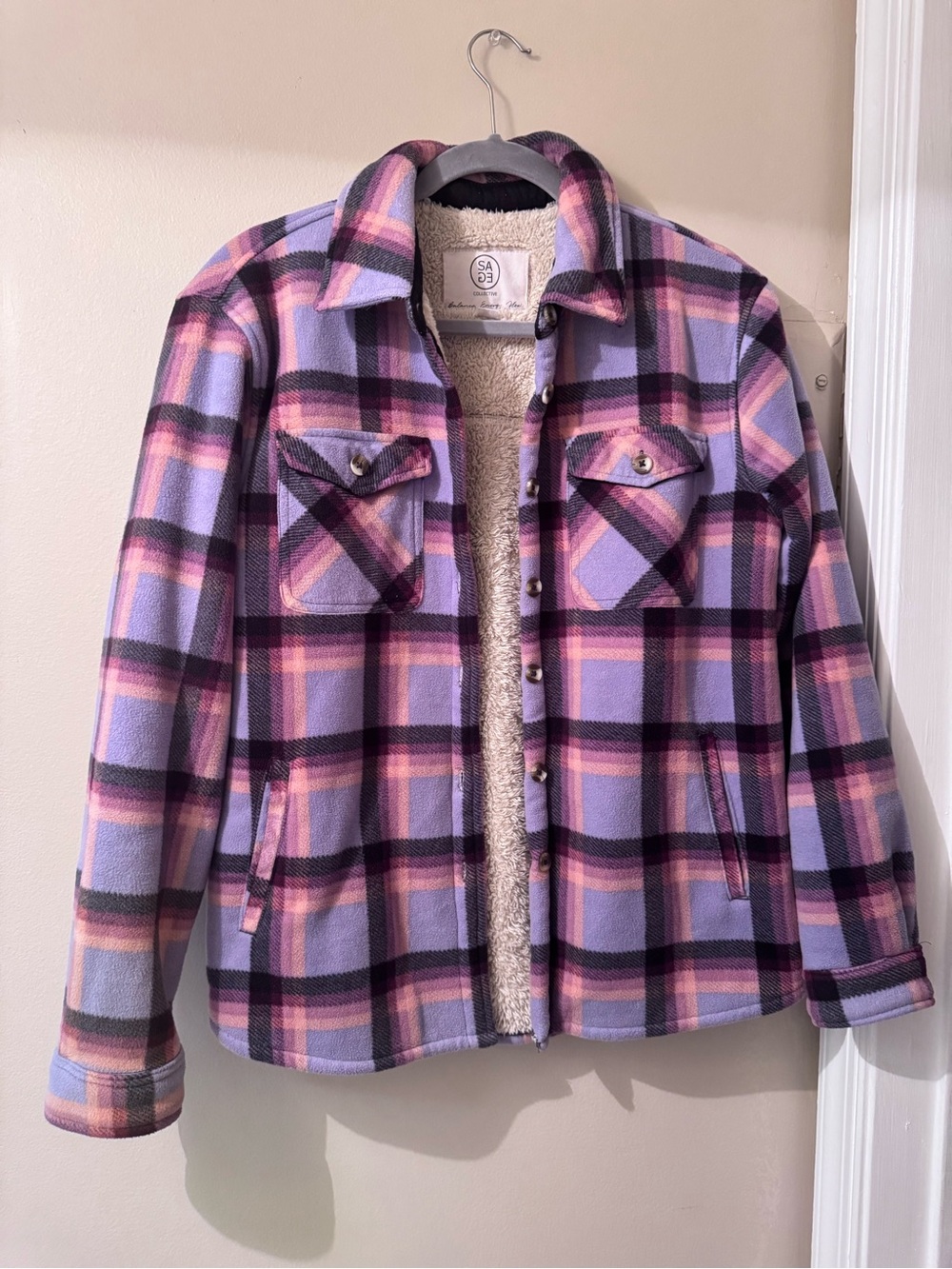 Sage Collective Plaid Sherpa-Lined Shirt Jacket